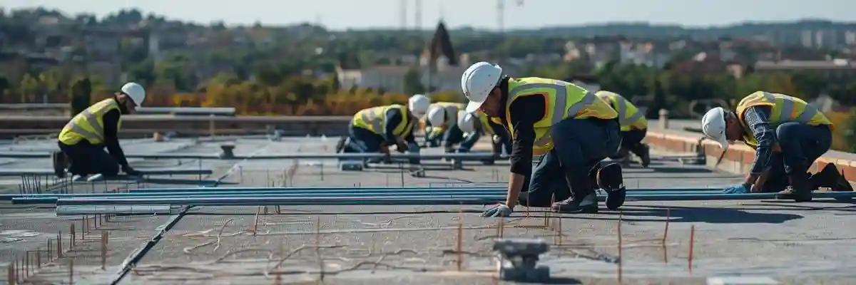 Flat Roof Installation workers on action